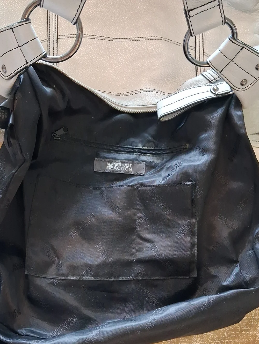 Reaction Kenneth Cole Taupe/Gray Pebbled Leather Slouchy Hobo Bag